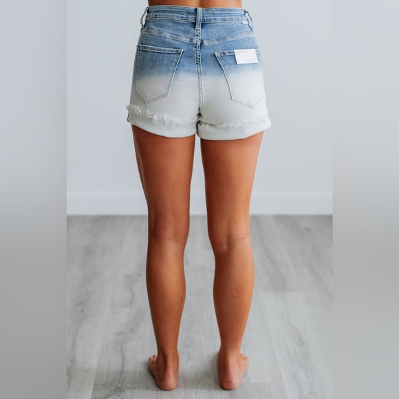 Risen High Rise Two Tone White Long Cut Off Denim Shorts - Picture 7 of 9
